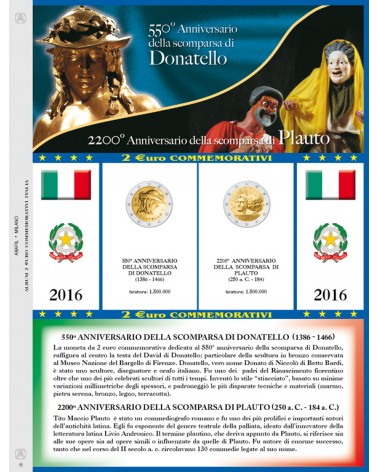 2 EURO COMMEMORATIVI ITALIA 2016 DONATELLO/PLAUTO