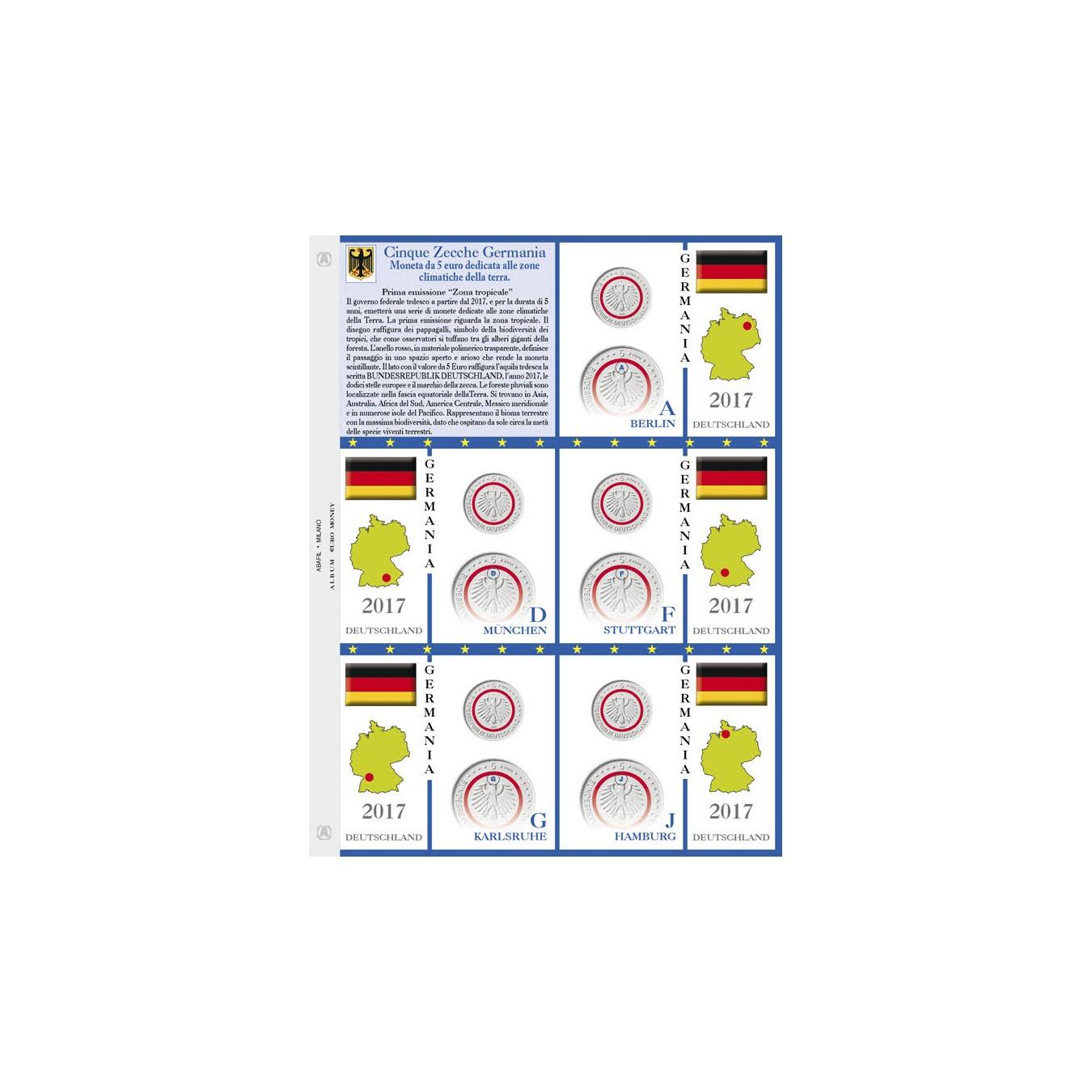 Foglio per 5€ commemorativi Germania 5 Zecche 2017