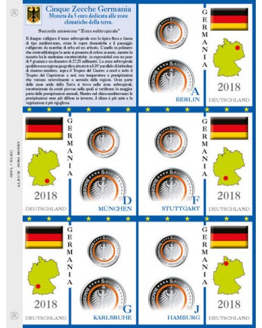 Foglio per 5€ commemorativi Germania 5 Zecche 2018