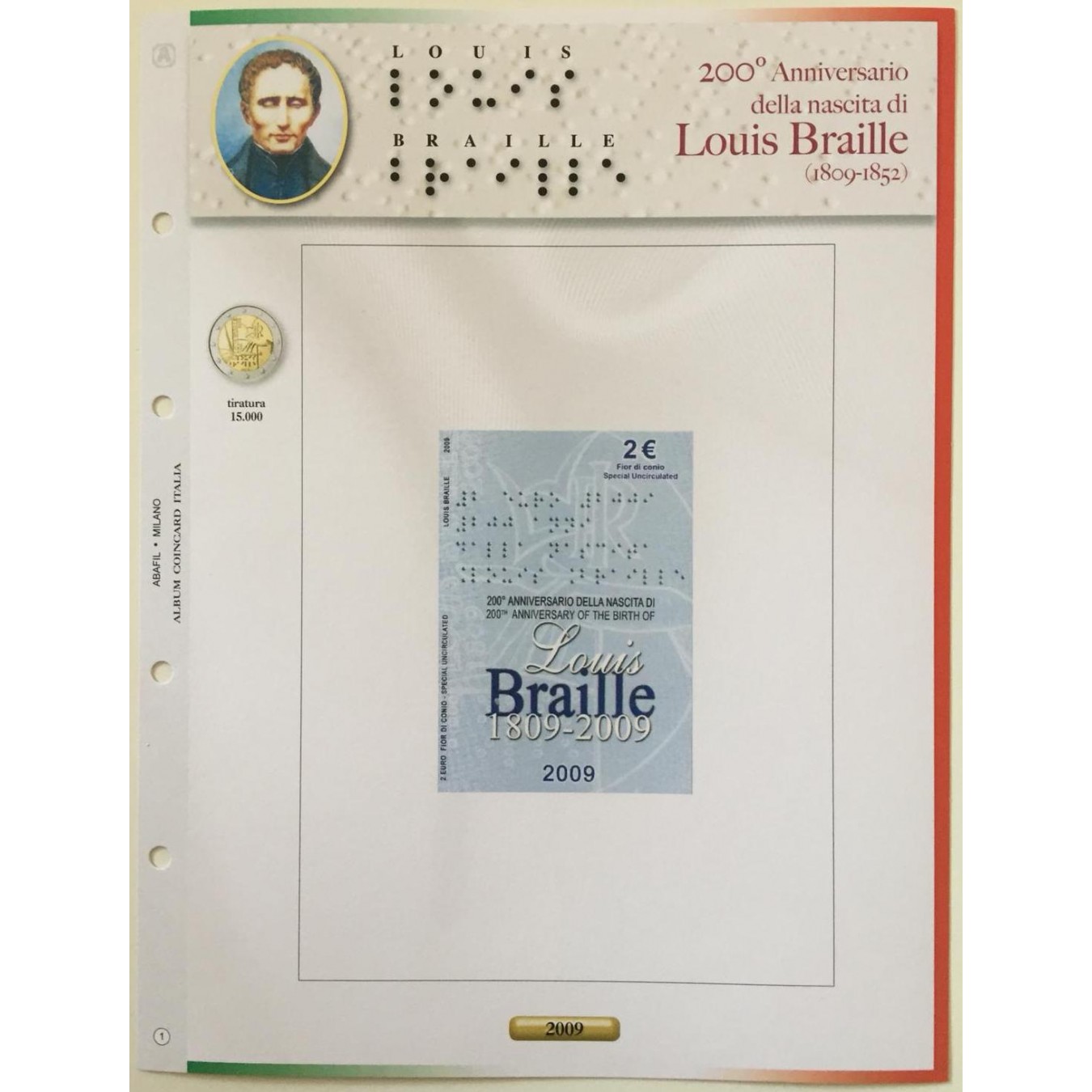 AGG. 2€ ITALIA COIN CARD 2009 BRAILLE