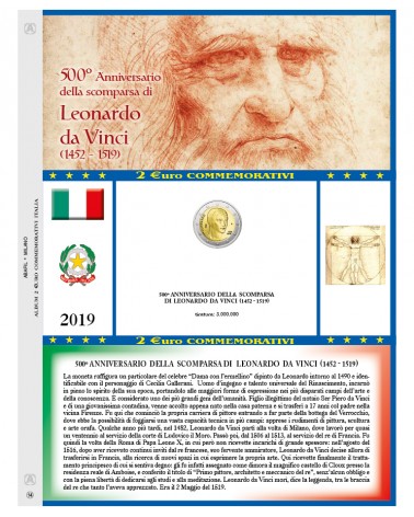 2 EURO COMMEMORATIVI ITALIA 2019 LEONARDO DA VINCI