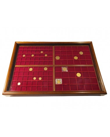 VETRINA COMPLETA DI 4 VASSOI LINEA LEGNO VELLUTO ROSSO