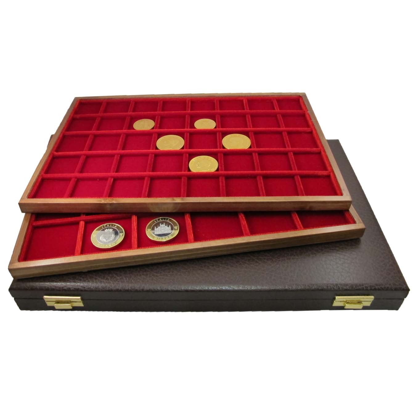 Minidiplomat case with wood red velvet trays