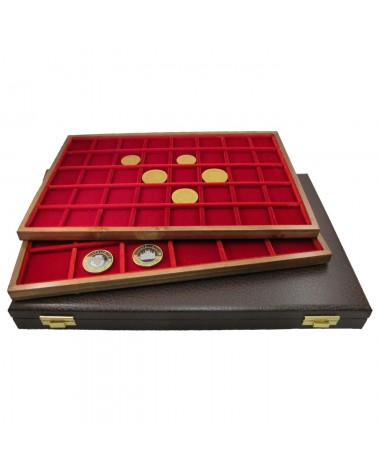 Minidiplomat case with wood red velvet trays