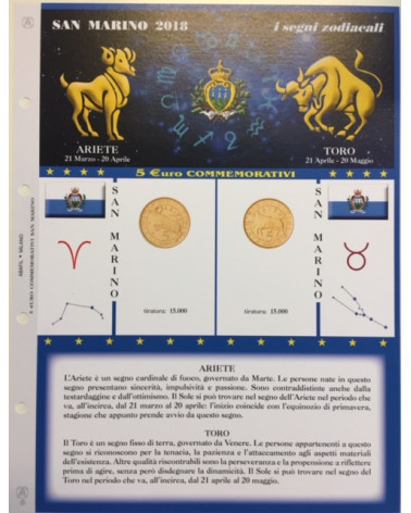 AGGIORNAMENTO  5€ SAN MARINO ZODIACO ARIETE  TORO 2018