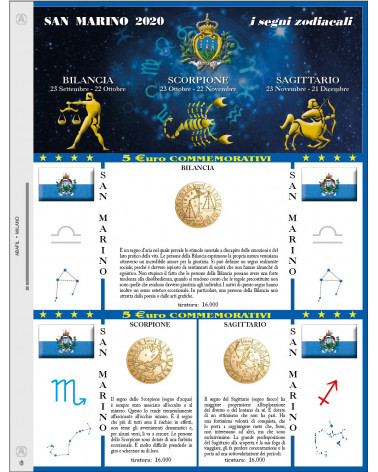 AGGIORNAMENTO 5 EURO SAN MARINO ZODIACO BILANCIA SCORPIONE SAG. 2020
