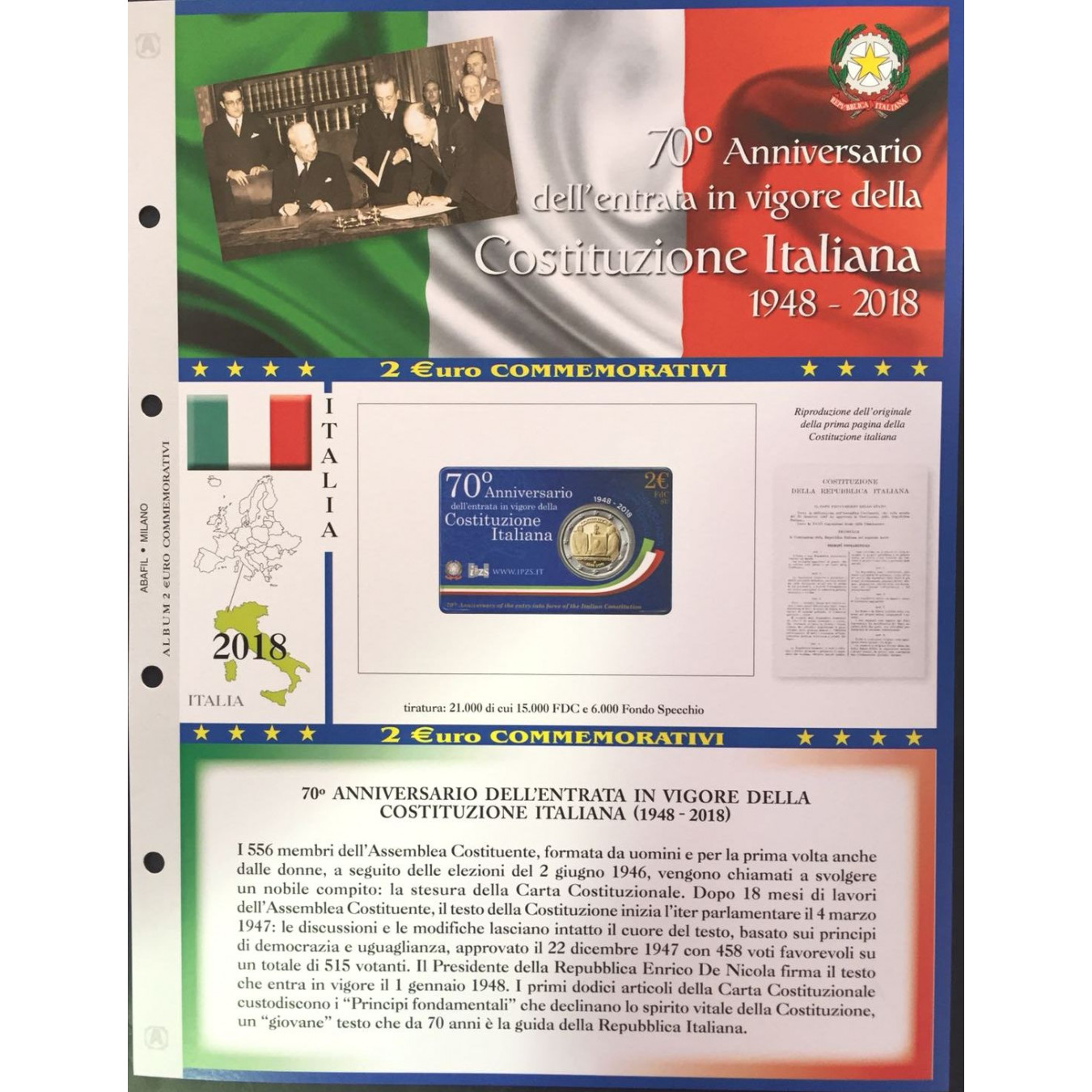 2 EURO COINCARD ITALIA 2018 - COSTITUZIONE ITALIANA