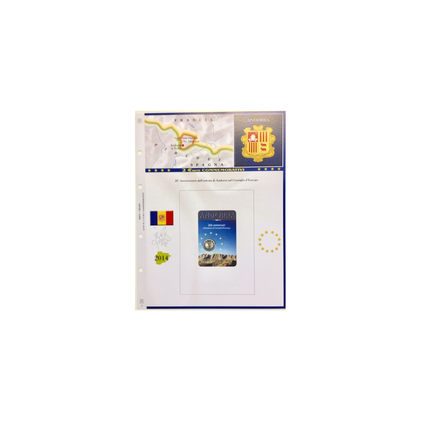 2 EURO COMMEMORATIVI ANDORRA 2014 - 20° ANNIVERSARIO DELL'ENTRATA NEL CONSIGLIO D'EUROPA