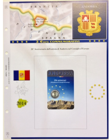 2 EURO COMMEMORATIVI ANDORRA 2014 - 20° ANNIVERSARIO DELL'ENTRATA NEL CONSIGLIO D'EUROPA