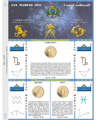 AGGIORNAMENTO 5€ SAN MARINO ZODIACO 2021 CAPRICORNO, AQUARIO,PESCI