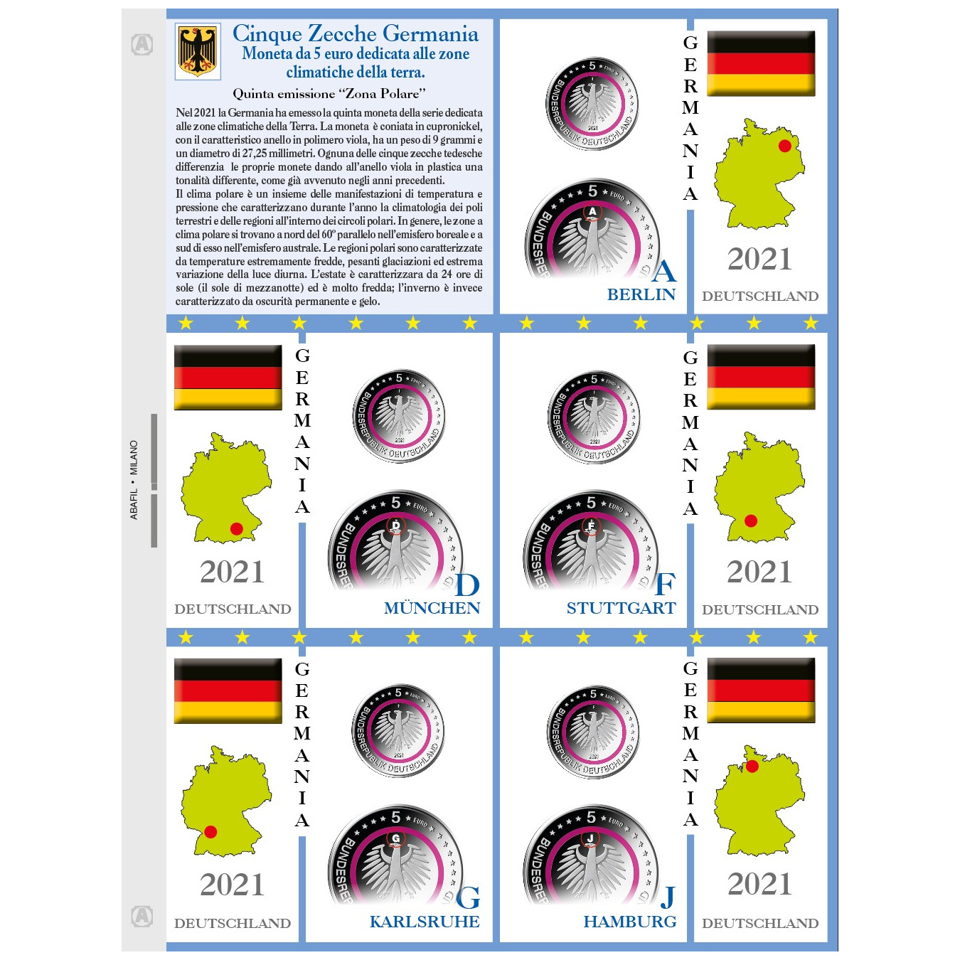 PAGE 5 EURO GERMANY 5 ZECCHE 2021 -CLIMATIC ZONE 5 coins