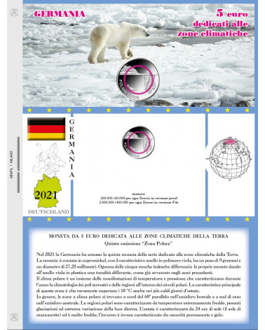 FOGLIO GERMANIA 5 EURO COMMEMORATIVI 2021 ZONE CLIMATICHE SINGOLO