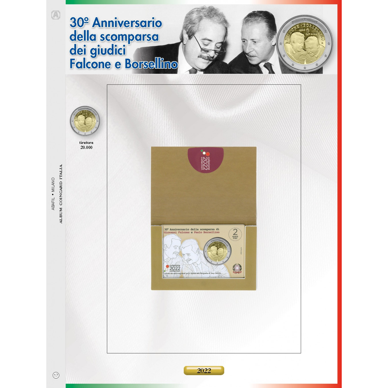 2 EURO COINCARD ITALIA 2022 - SCOMPARSA FALCONE BORSELLINO