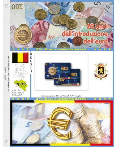 FOGLIO 2 EURO 1/2 COMMEMORATIVI Blister SINGOLO 2022 BELGIO - Introduzione  Dell'Euro