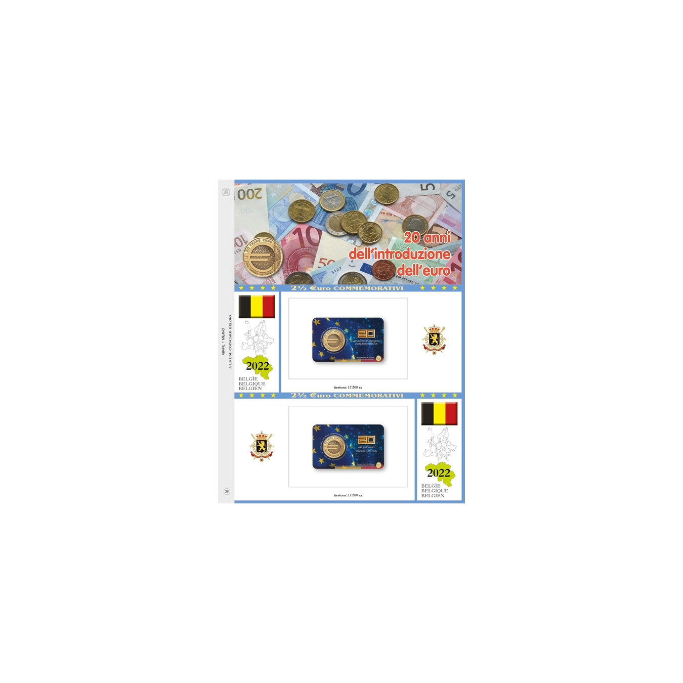 2€ 1/2 blister Belgio 2022 double introducing euro