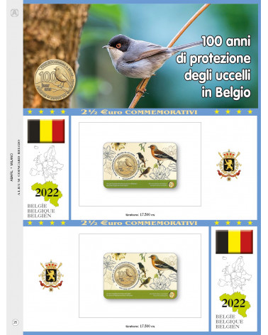 2€ 1/2 blister Belgio 2022 doppio protezione uccelli Belgio