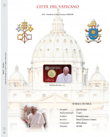COINCARD VATICANO 2022 - CARD da 1 euro - NR.1 Pontificato Papa Francesco