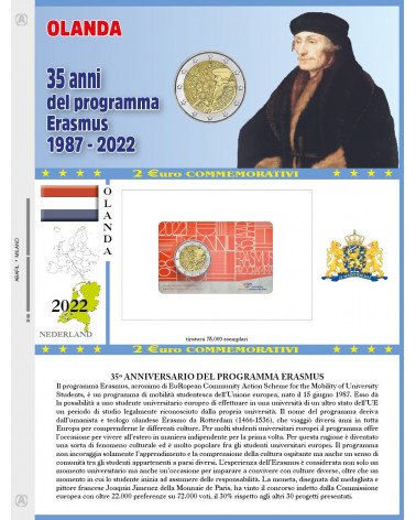 2 EURO COMMEMORATIVI OLANDA 2022 PROGRAMMA ERASMUS