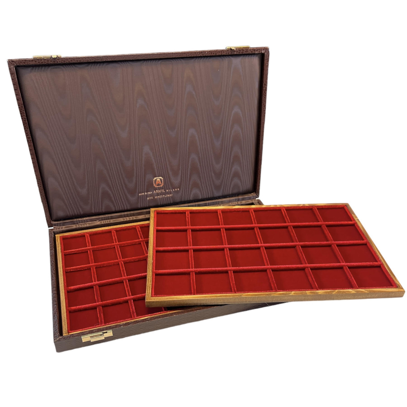 Minidiplomat case with wood red velvet trays crocodile