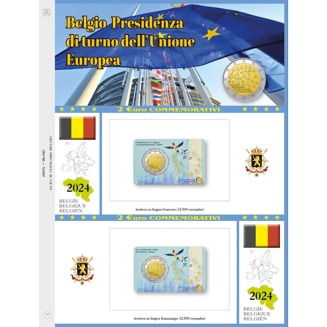 AGGIORNAMENTO FOGLIO 2 EURO COMMEMORATIVI Blister DOPPIO 2024 BELGIO