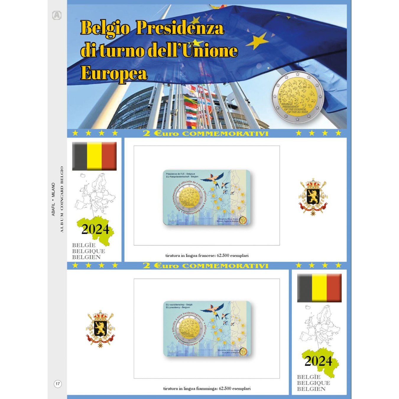 AGGIORNAMENTO FOGLIO 2 EURO COMMEMORATIVI Blister DOPPIO 2024 BELGIO - Presidenza Europea