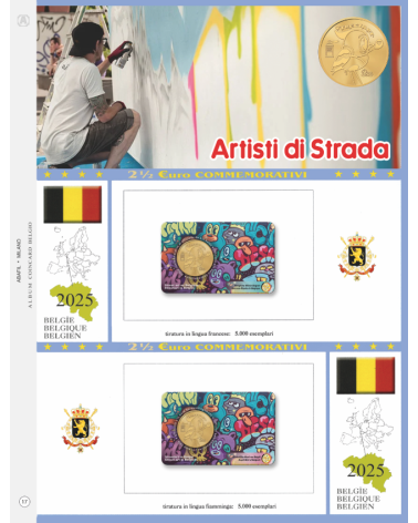 FOGLIO 2 EURO 1/2 COMMEMORATIVI BLISTER DOPPIO BELGIO 2025 - Artisti di strada