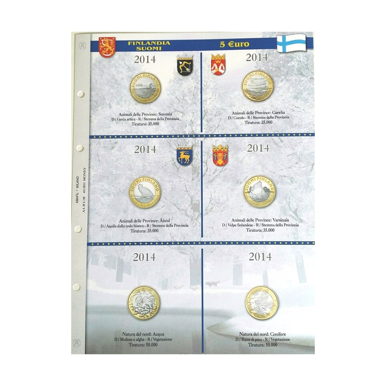 5 € Finlandia - Conf. 1 fg.- Natura del Nord e animali 2014